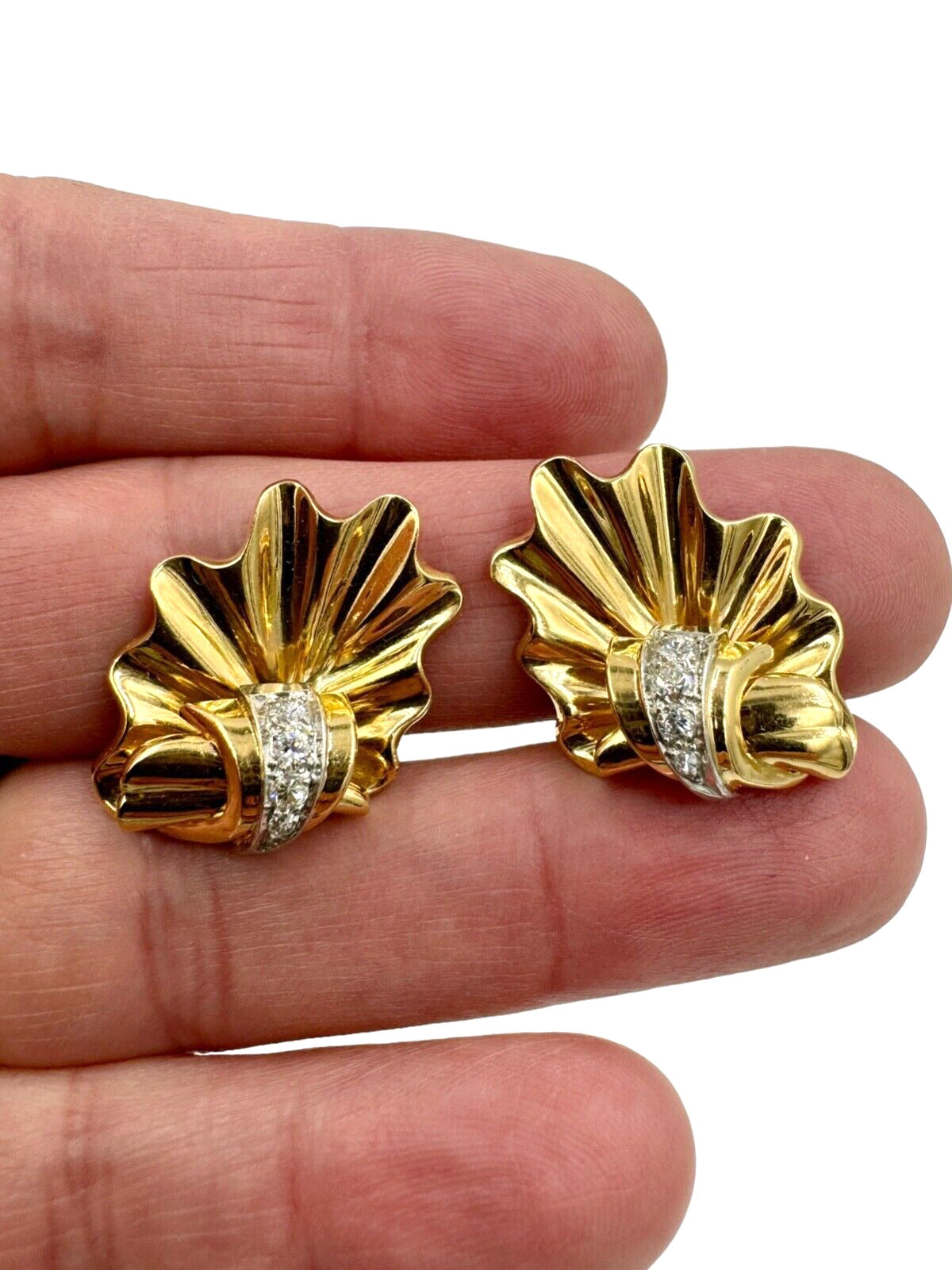 Retro 18k Gold Yellow Gold Diamond Clip On Earrings