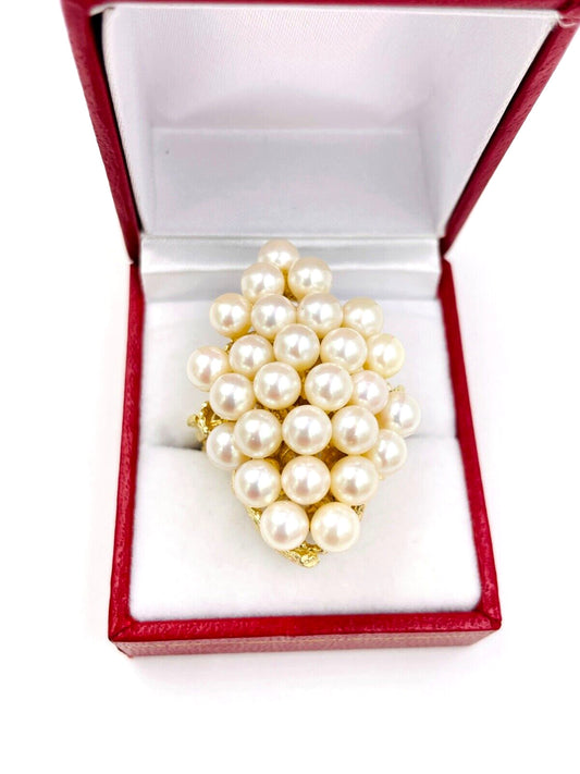 Estate Pearl cluster Statement ring heavy 14k gold chunky