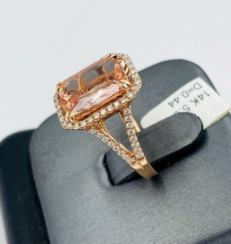 Stunning 5.00ct Morganite with diamond halo Cocktail ring .44ct