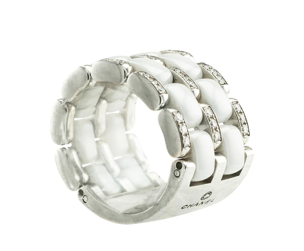 Chanel Ultra Wide White Ceramic Diamond Flex Ring