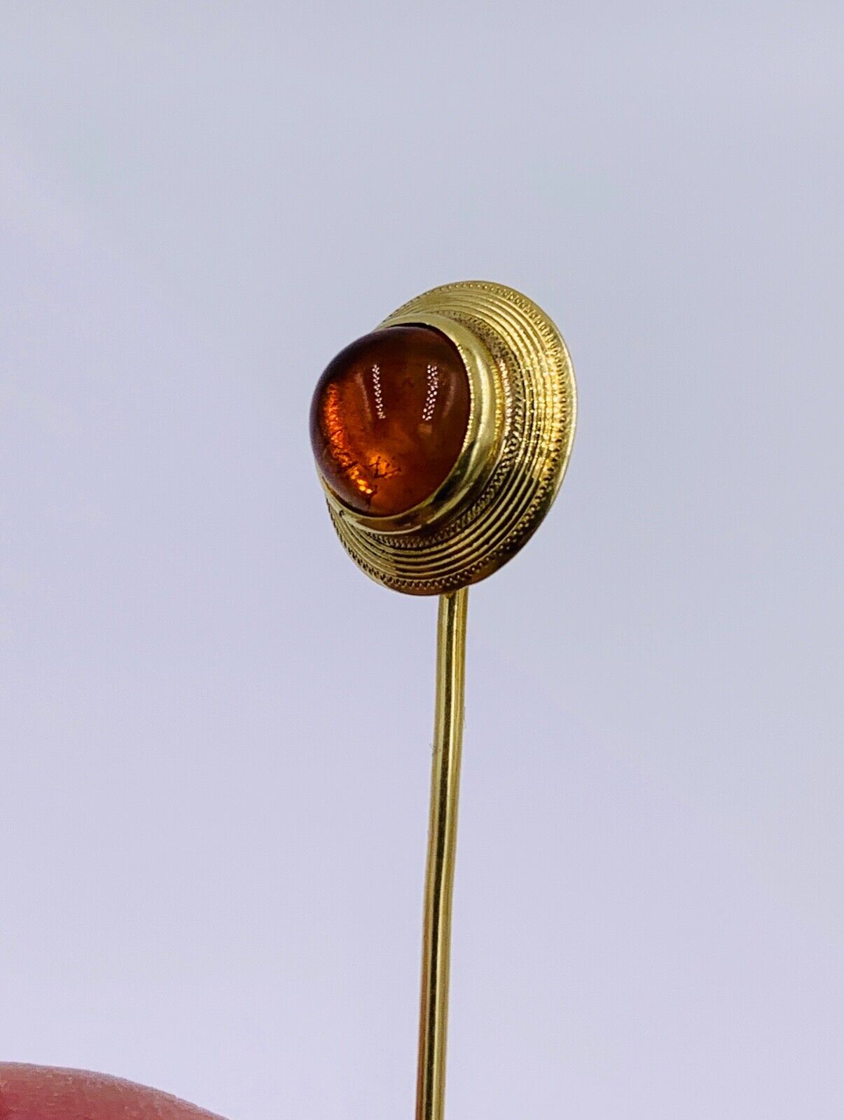 Vintage 14K Yellow Gold Citrine Cabochon Lapel Pin stick hat pin
