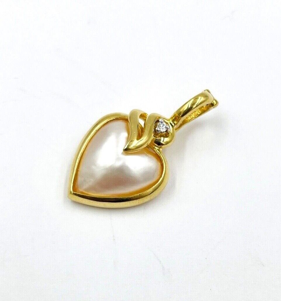 Vintage 14k gold Mother of Pearl Diamond Heart pendant Enhancer