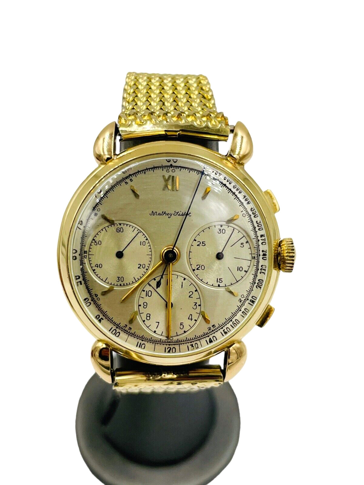 Vintage Mathey Tissot 14k Yellow Gold Valjoux 72 Chronograph Watch