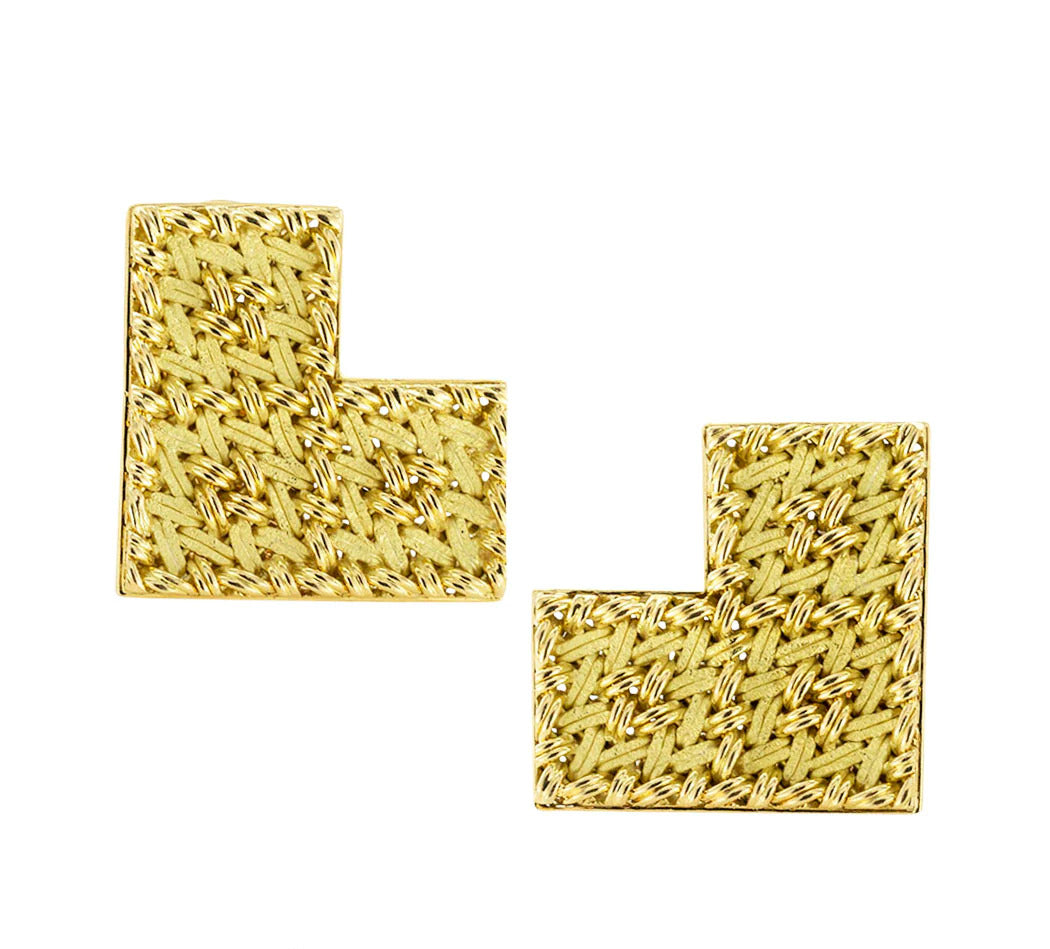 Vintage Gubelin 18k Gold Handcrafted Woven Yellow Gold Clip On Earrings