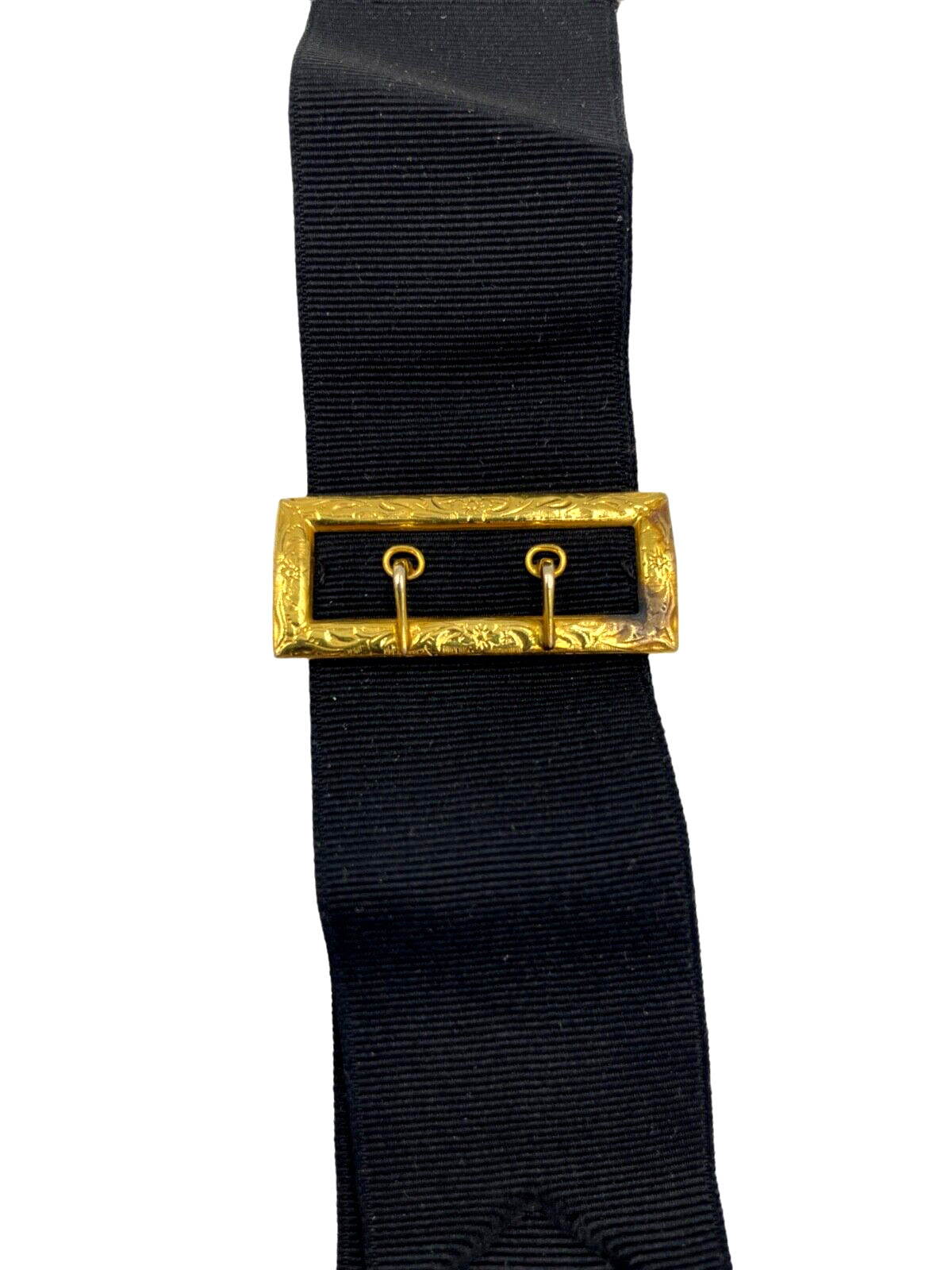 Antique 10K GOLD & BLACK SILK RIBBON WATCH CHAIN FOB Mourning