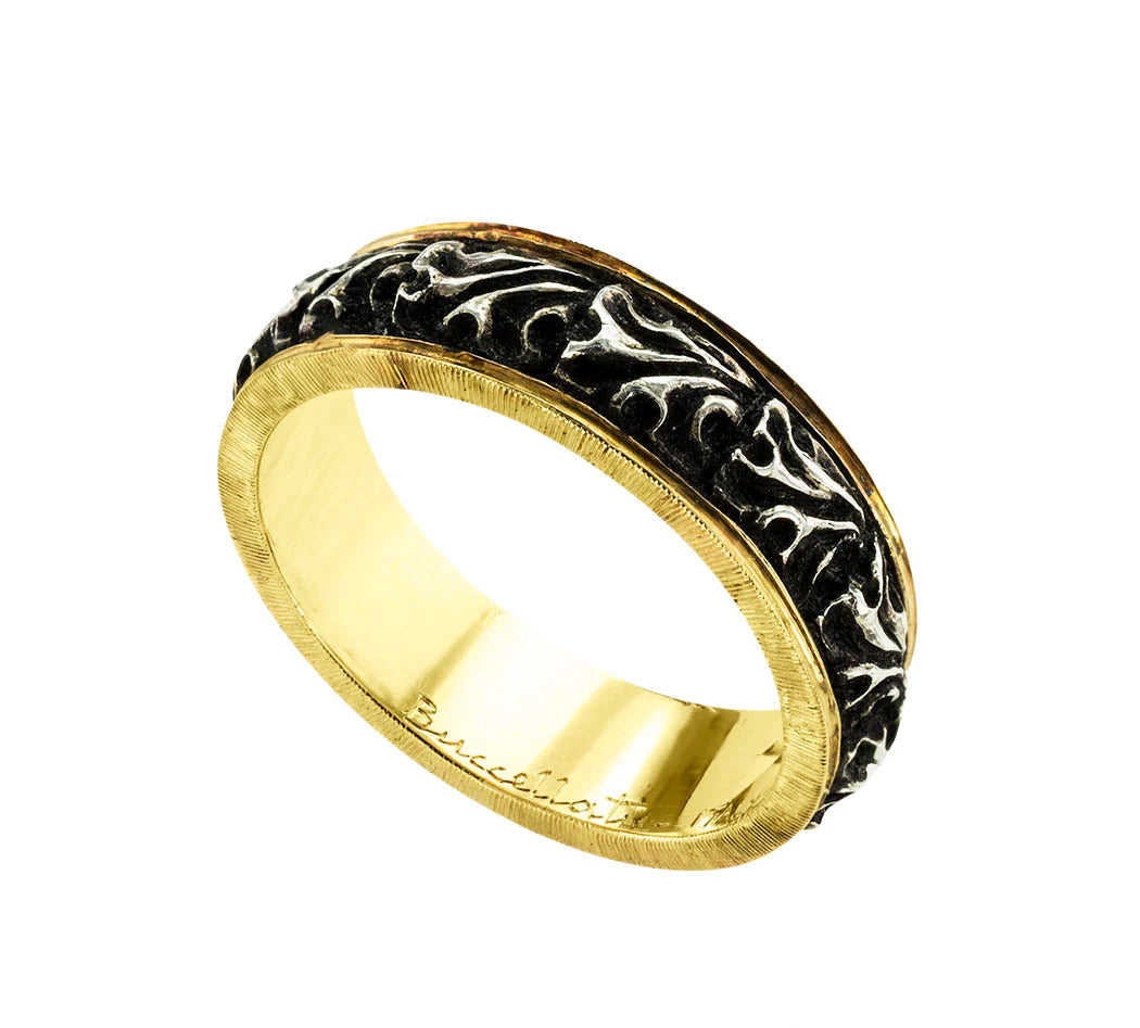 Estate Buccellati 18k Yellow Gold and Silver Ring Size 6.5 Unisex Wedding band
