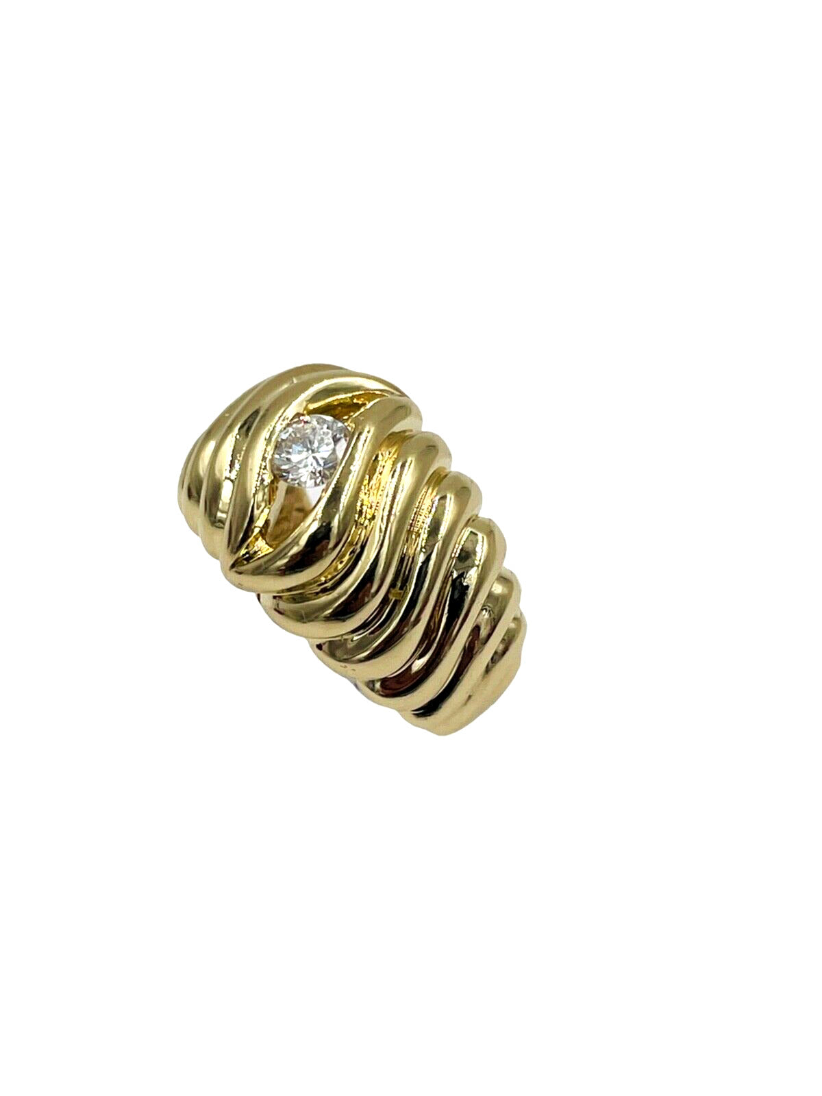 Vintage 14k Yellow gold Diamond solitaire Dome fluted ring ...