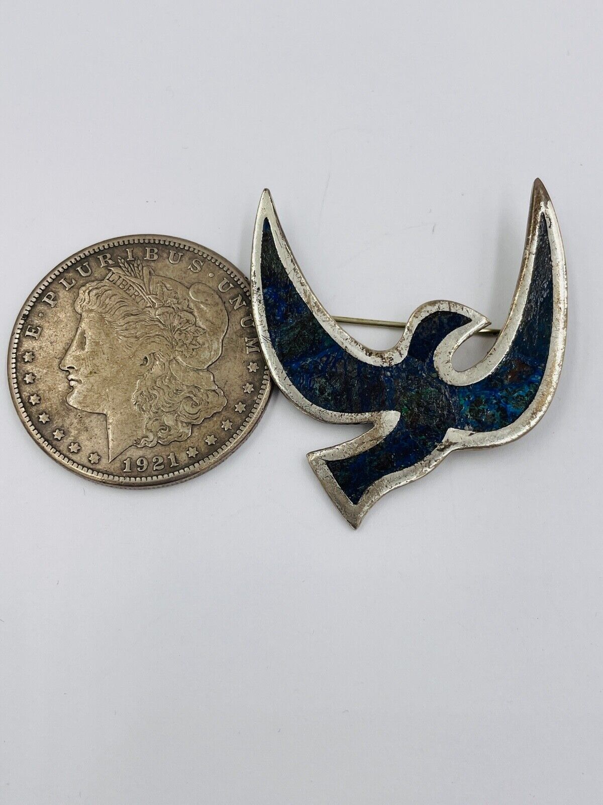Los Castillo Taxco Mexico Sterling Silver Lapis inlay Bird Brooch Pin
