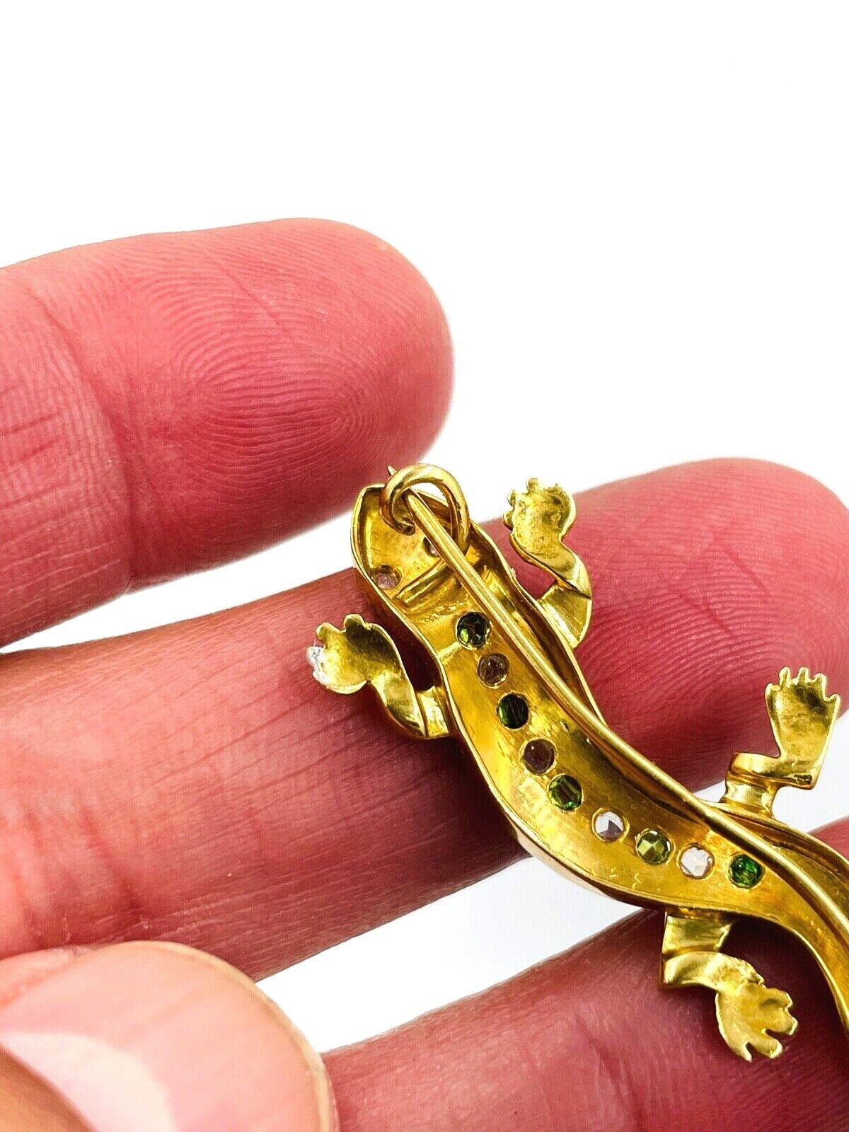 Victorian 18k gold Salamander Demantoid and rose cut Diamond Brooch pin