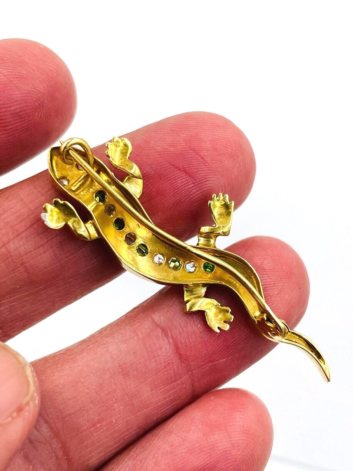 Victorian 18k gold Salamander Demantoid and rose cut Diamond Brooch pin