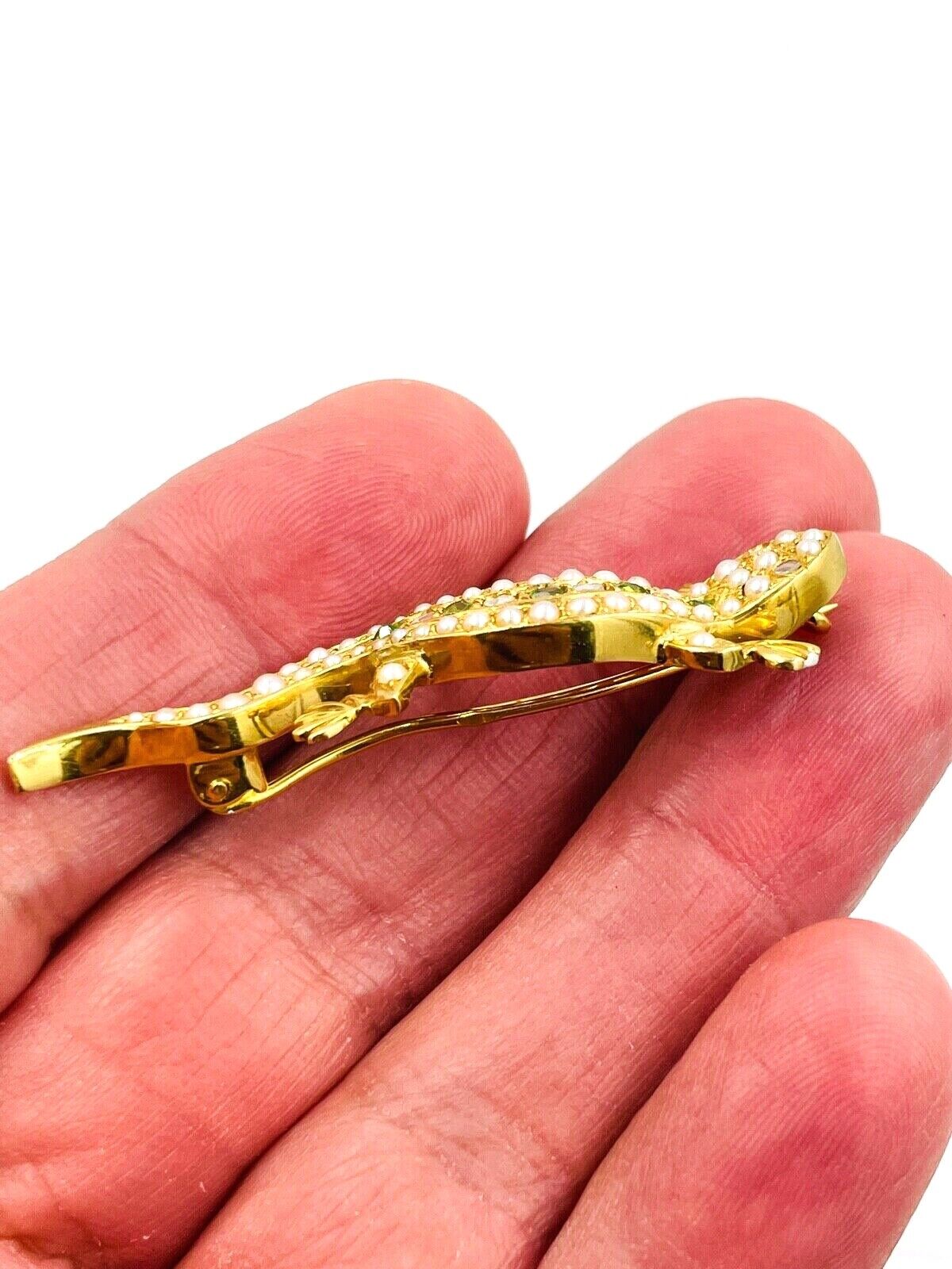 Victorian 18k gold Salamander Demantoid and rose cut Diamond Brooch pin